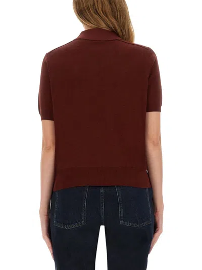 Burberry Bordeaux Wool Polo Shirt Women In Red