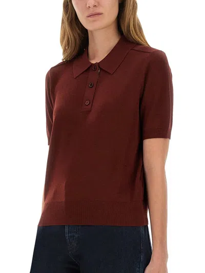 Burberry Bordeaux Wool Polo Shirt Women In Red