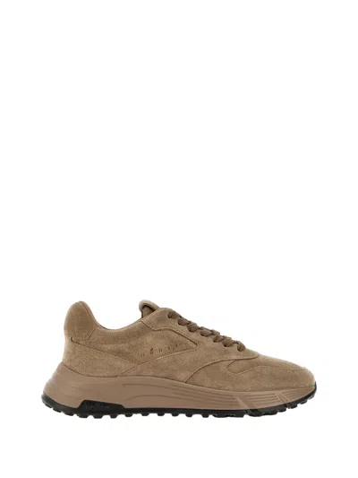Hogan Hyperlight Lace-up Sneakers With Reinforced Suede Heel In Brown