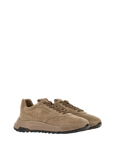 Hogan Hyperlight Lace-up Sneakers With Reinforced Suede Heel In Brown