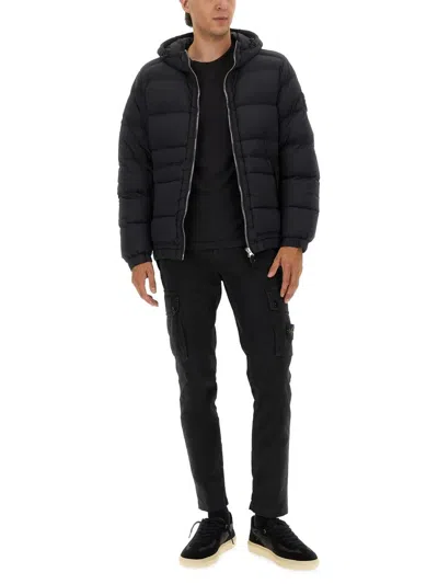 Stone Island Quilted Hooded Jacket Elasticated Cuffs In Blue