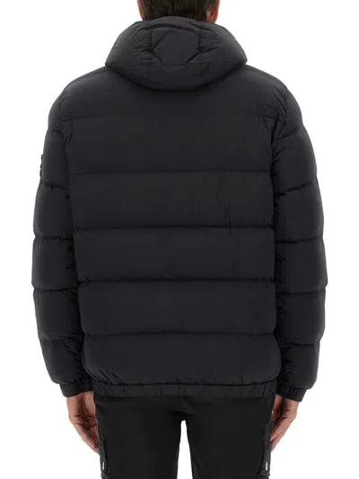 Stone Island Quilted Hooded Jacket Elasticated Cuffs In Blue