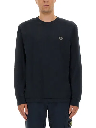 Stone Island T-shirt Manches Longues Bleu Coton In Blue