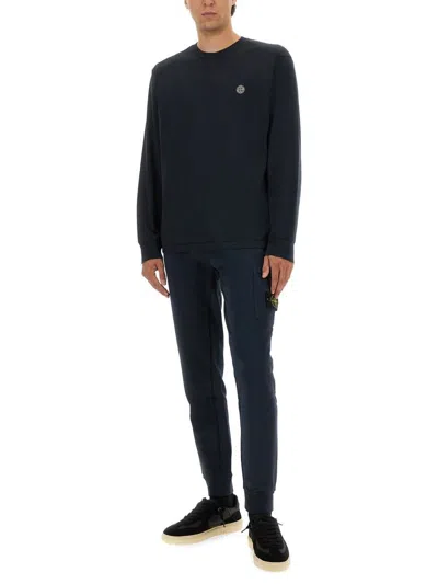 Stone Island T-shirt Manches Longues Bleu Coton In Blue