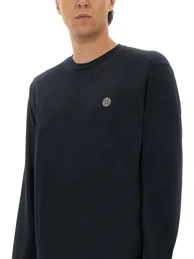 Stone Island T-shirt Manches Longues Bleu Coton In Blue