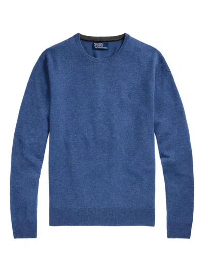 Polo Ralph Lauren Tailored Round Neck Sweater With Subtle Logo Detail In Blue