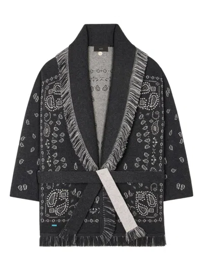 Alanui Fringed Belted Long Shawl Collar Cardigan In Black
