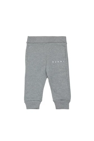Marni Fleece Jogger Pants With Logo In Gray