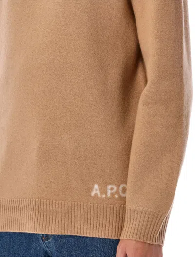 Apc Logo Wool Knit Turtleneck Sweater In Brown