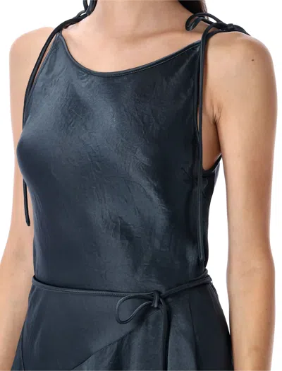 Acne Studios Womens Petrol Blue Asymmetric Lace-trim Satin Midi Dress In Black