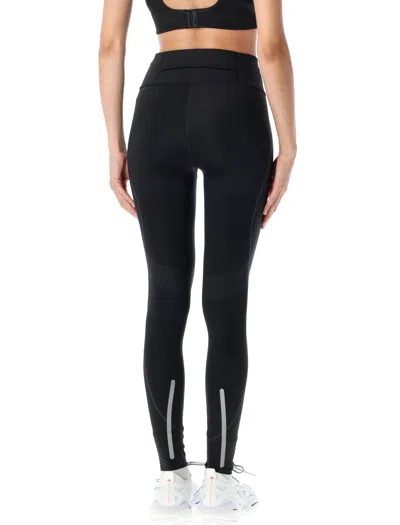 Adidas By Stella Mccartney Fitted Technical Leggings With Contrasting Logo In Black