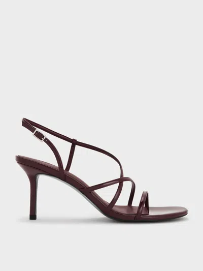 Charles & Keith - Patent Strappy Stiletto-heel Slingback Sandals In Burgundy