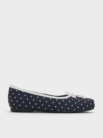 Charles & Keith - Girls' Dotted Bow Square-toe Crossover-strap Ballet Flats In Blue