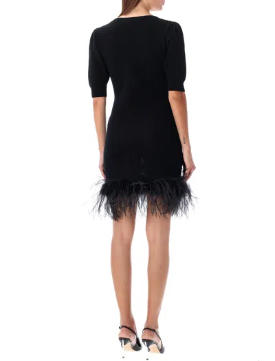 Alessandra Rich Short Dress Feather Trim In Black