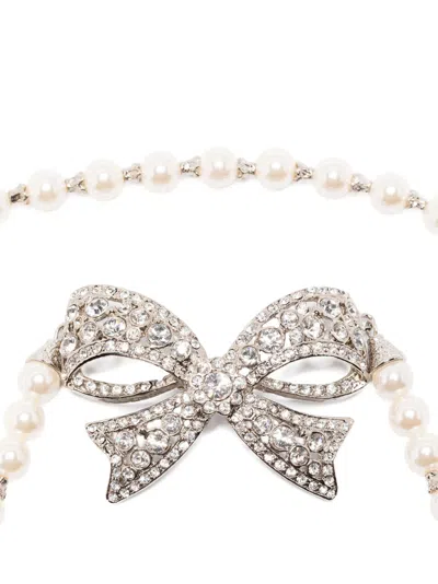 Alessandra Rich Bow Pendant With Pearl Beads And Rhinestone Embellishments