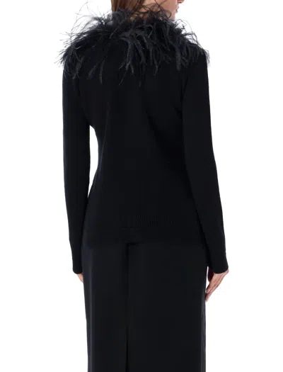 Alessandra Rich Feather Trim V-neck Knitwear In Black