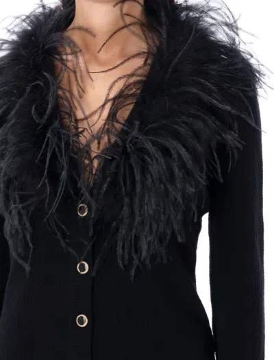Alessandra Rich Feather Trim V-neck Knitwear In Black