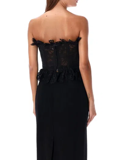 Alessandra Rich Strapless Bow-embellished Lace Bustier Top In Black