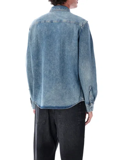 Ami Alexandre Mattiussi Classic Blue Denim Shirt With Structured Collar And Button-down Front In Blue
