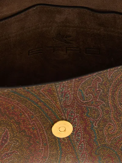Etro Cotton Blend Shoulder Bag With Paisley Pattern In Brown