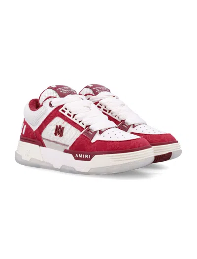 Amiri Two-tone Leather Skel Sneakers With Textured Finish In Red