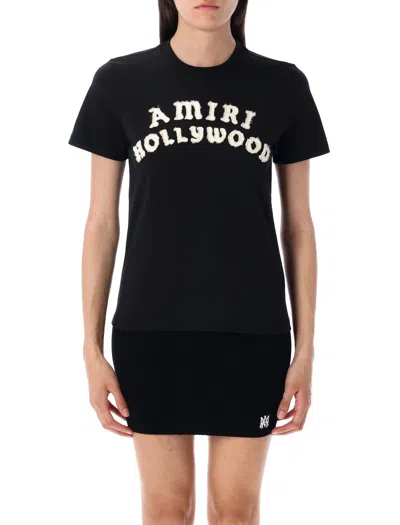 Amiri Hollywood Crew Neck Text Print Top In Black