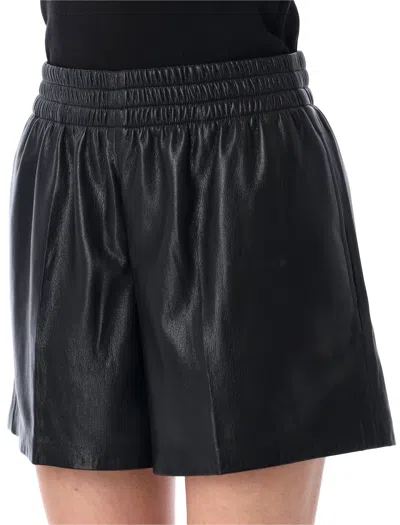 Anine Bing Vegan Leather Shorts Elastic Waistband In Black