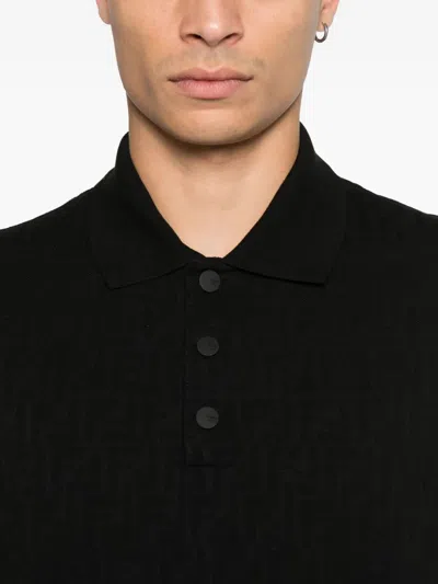 Fendi Polo In Jacquard Ff Piquet Black Clothing