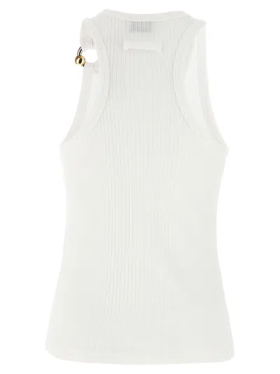 Jean Paul Gaultier Ribbed Texture Scoop Neck Sleeveless Top In White