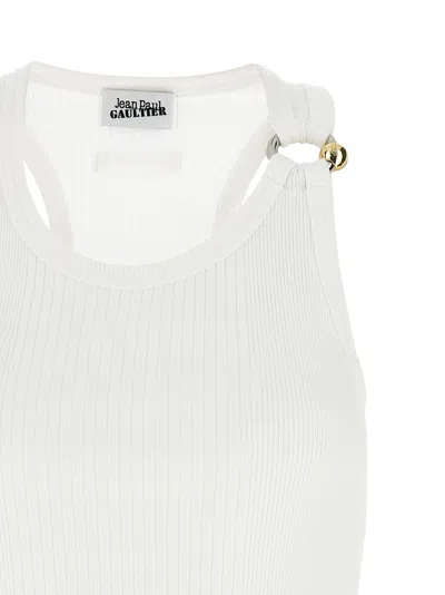 Jean Paul Gaultier Ribbed Texture Scoop Neck Sleeveless Top In White