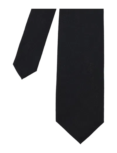 Auralee Wool Herringbone Tie Pointed Tips In Black