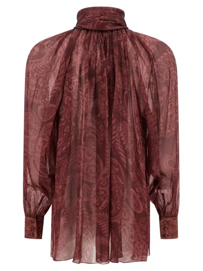 Etro Bow Blouse High Neck Long Sleeves In Red