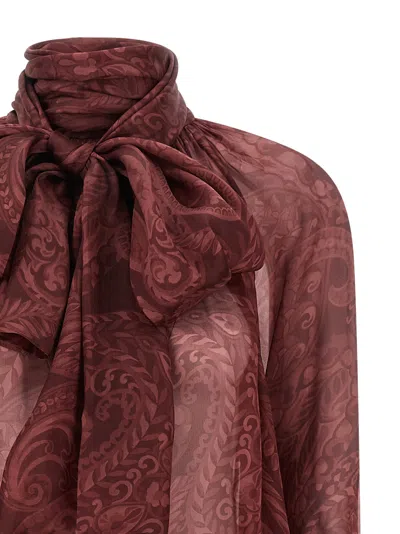 Etro Bow Blouse High Neck Long Sleeves In Red