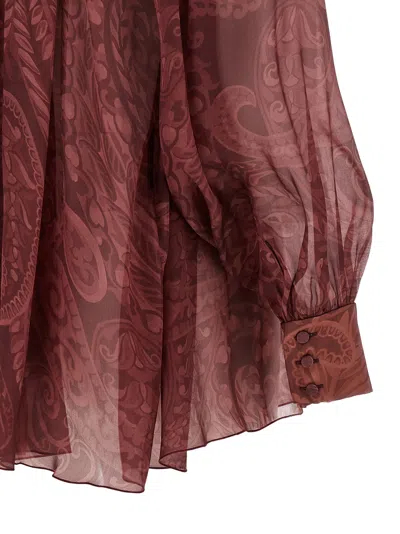 Etro Bow Blouse High Neck Long Sleeves In Red