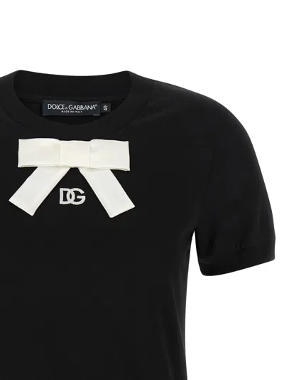 Dolce & Gabbana Bow Detail Crew Neck Short Sleeve T-shirt In Black