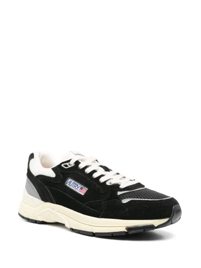 Autry Black Suede And Mesh Sneakers With Cream Cushioned Sole In Black