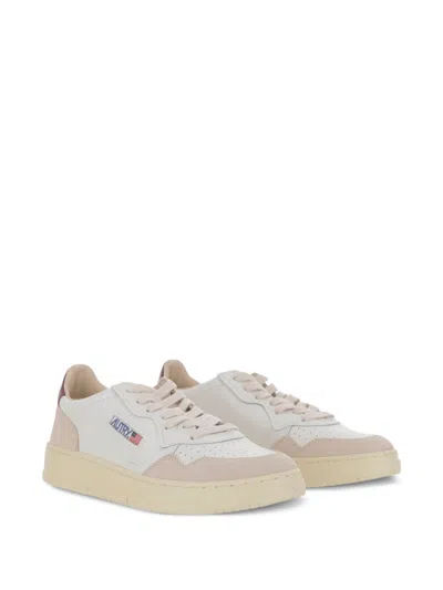 Autry Medalist Low Sneakers In White And Burgundy Suede And Leather In Multi
