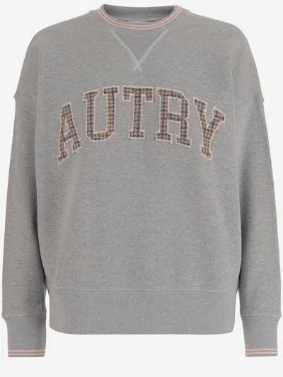 Autry Cotton Crew Neck Sweatshirt With Logo Lettering In Gray