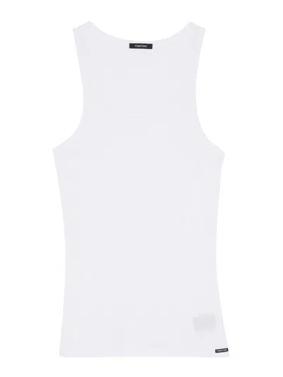 Tom Ford Ribbed Logo Jersey Tank In White
