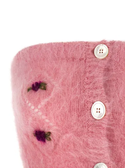 Alessandra Rich Mohair Top With Button Detailing And Floral Embroidery