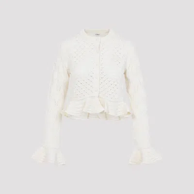 Chloé Openwork Flounced Cardigan In Alpaca And Silk In White