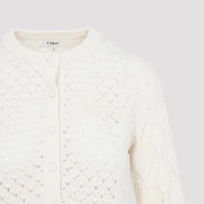 Chloé Openwork Flounced Cardigan In Alpaca And Silk In White