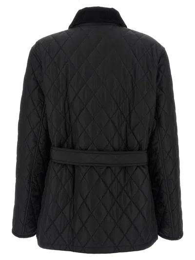 Burberry Women Black Nylon Belted Quilted Jacket In Black