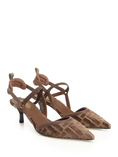 Fendi Colibrì Lite Slingbacks In Ff Fabric In Brown