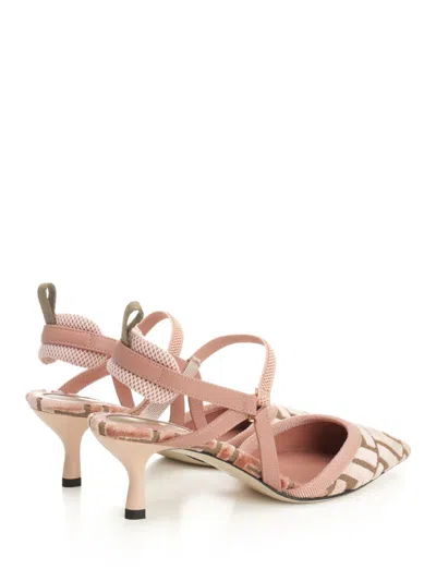 Fendi Pointed Toe Strappy Kitten Heel Pumps In Pink