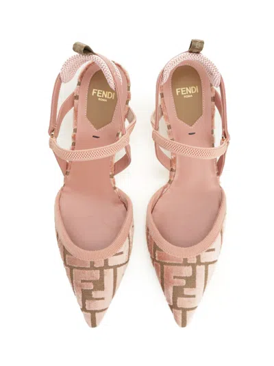 Fendi Pointed Toe Strappy Kitten Heel Pumps In Pink