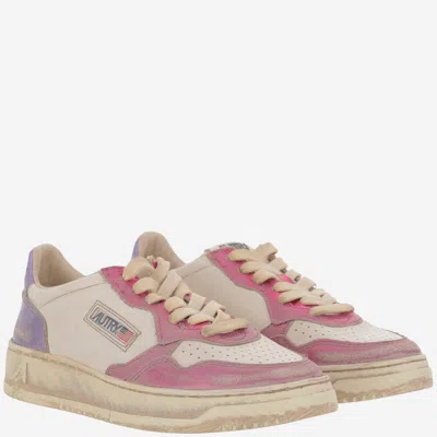 Autry Low-top Leather Sneakers With Vintage Effect In Multi