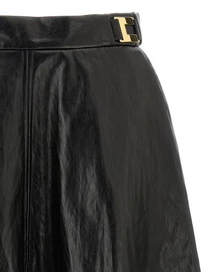Elisabetta Franchi Flared Midi Skirt With High Waist In Black