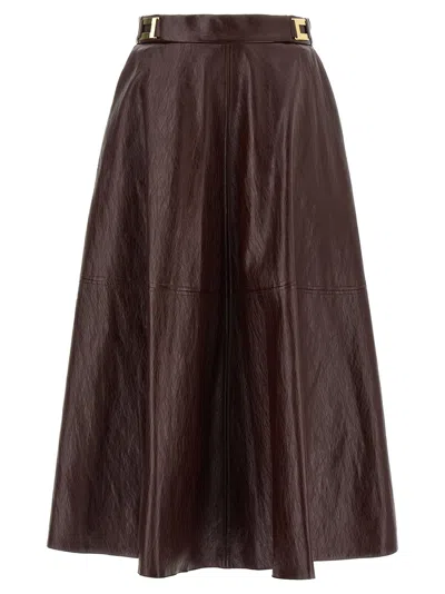 Elisabetta Franchi A-line Silhouette Skirt With Metallic Buckle Detail In Brown