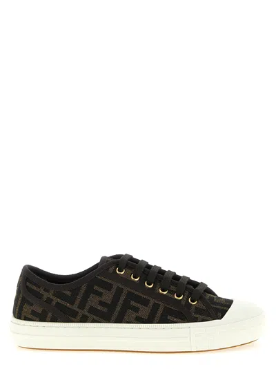 Fendi Women Embroidered Nylon Blend Dominio Sneakers In Black